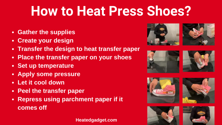Infographic how to heat press shoes