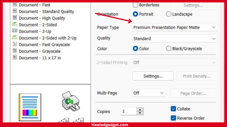 selecting-paper-type-in-sublimation-printer-settings